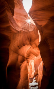Sun star in slot canyon